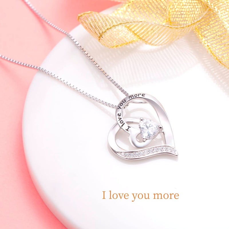 FLYOW I Love You More Heart Necklace for Women Sterling Silver CZ Pendant 18 Inch, Best Valentine's Day Jewelry Gifts (I Love You More) - Image 5